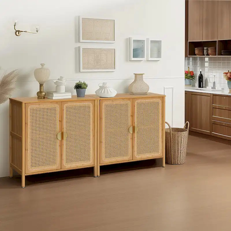 Buffet de cuisine avec portes décoratives en rotin