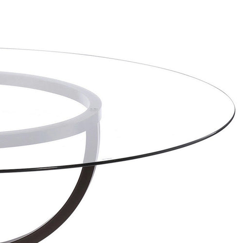 Table de salle à manger ronde de 122 cm (48 pouces), plateau en verre transparent, pieds à motif d'anneaux entrelacés