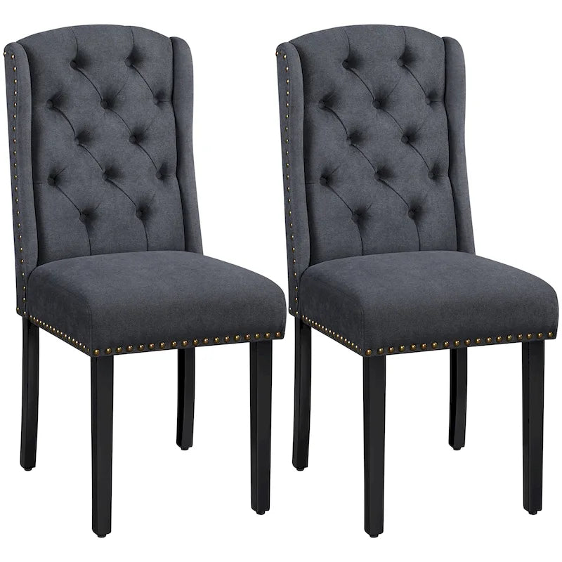 Yaheetech Lot de 2 chaises de salle à manger capitonnées avec boutons et garnitures cloutées - Non disponible