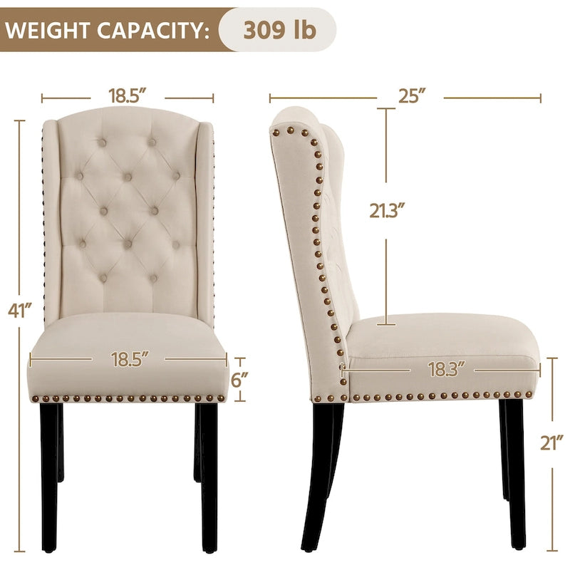 Yaheetech Lot de 2 chaises de salle à manger capitonnées avec boutons et garnitures cloutées - Non disponible