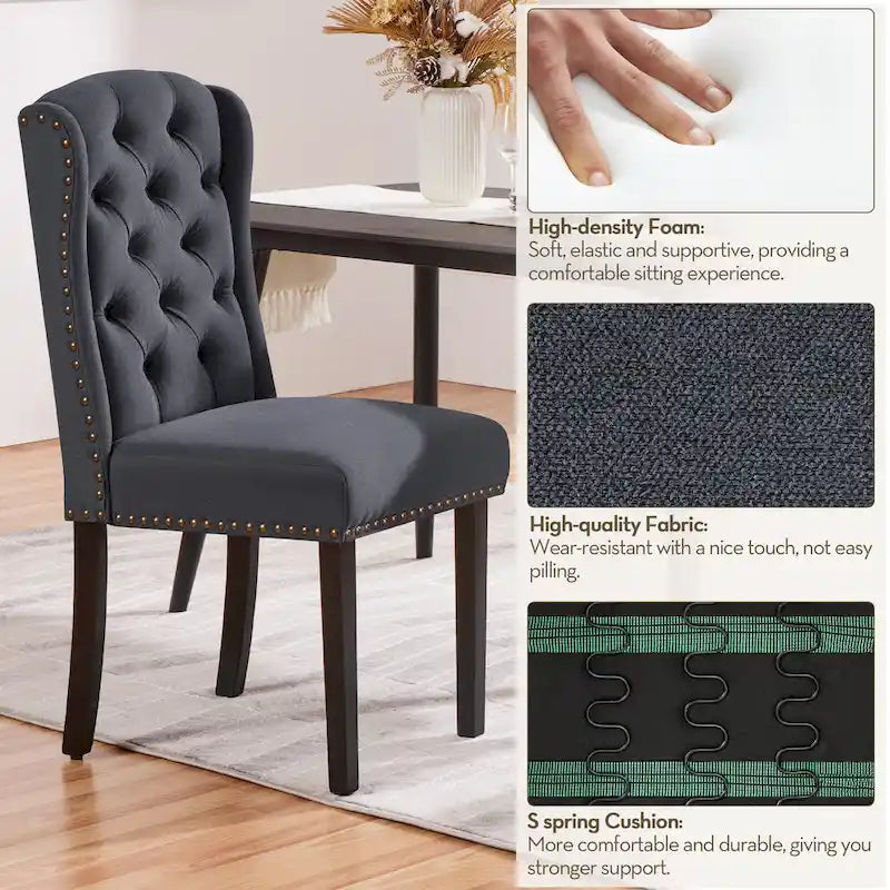 Yaheetech Lot de 2 chaises de salle à manger capitonnées avec boutons et garnitures cloutées - Non disponible