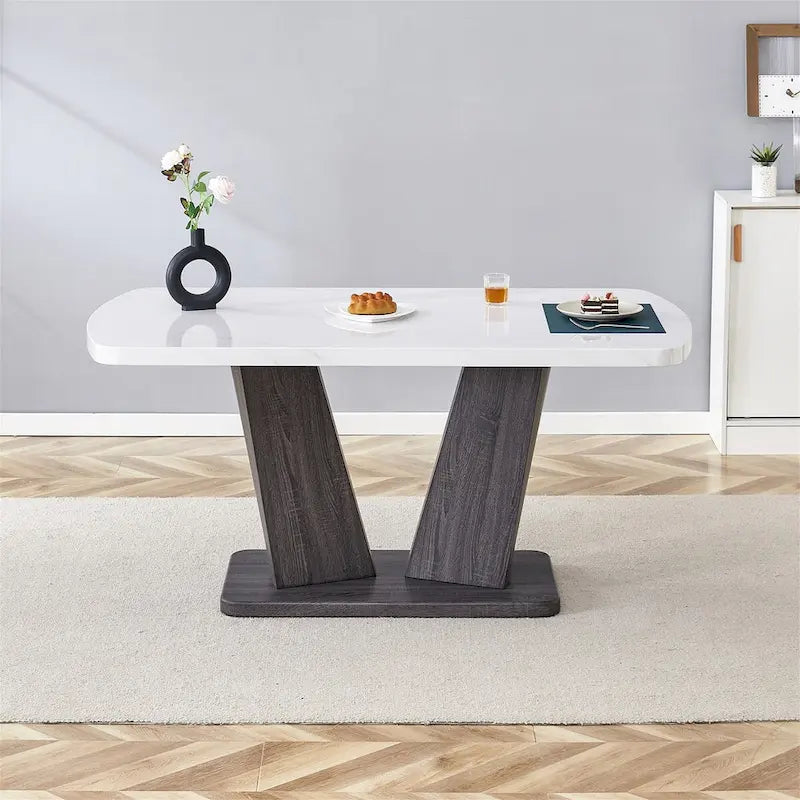 Ensemble de 6 chaises de salle à manger Merax Modern avec piètement en MDF en forme de V et revêtement en lin capitonné.