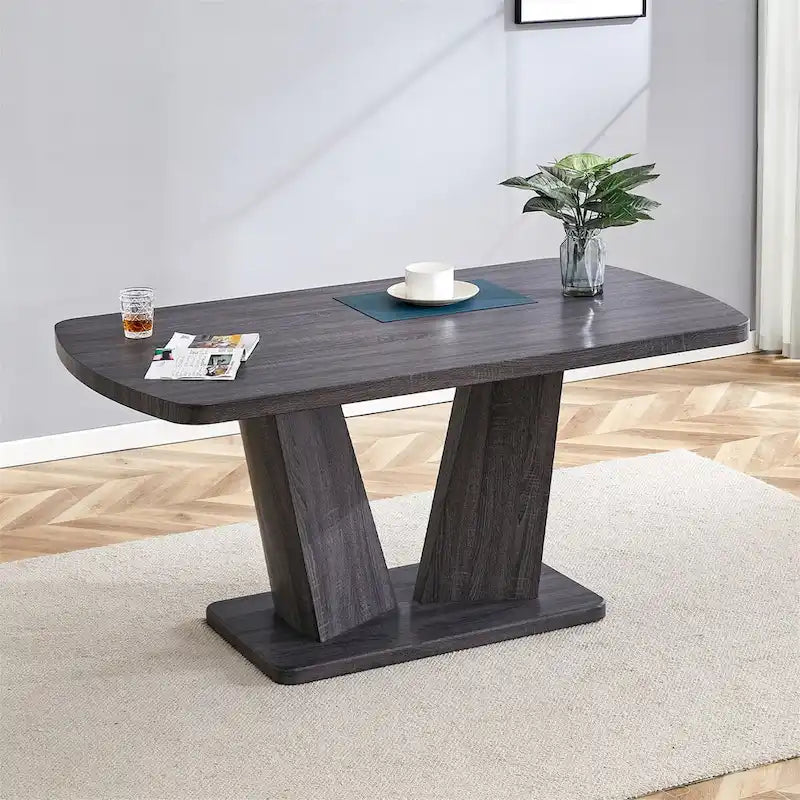 Ensemble de 6 chaises de salle à manger Merax Modern avec piètement en MDF en forme de V et revêtement en lin capitonné.