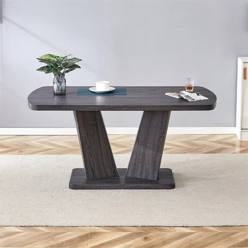 Ensemble de 6 chaises de salle à manger Merax Modern avec piètement en MDF en forme de V et revêtement en lin capitonné.