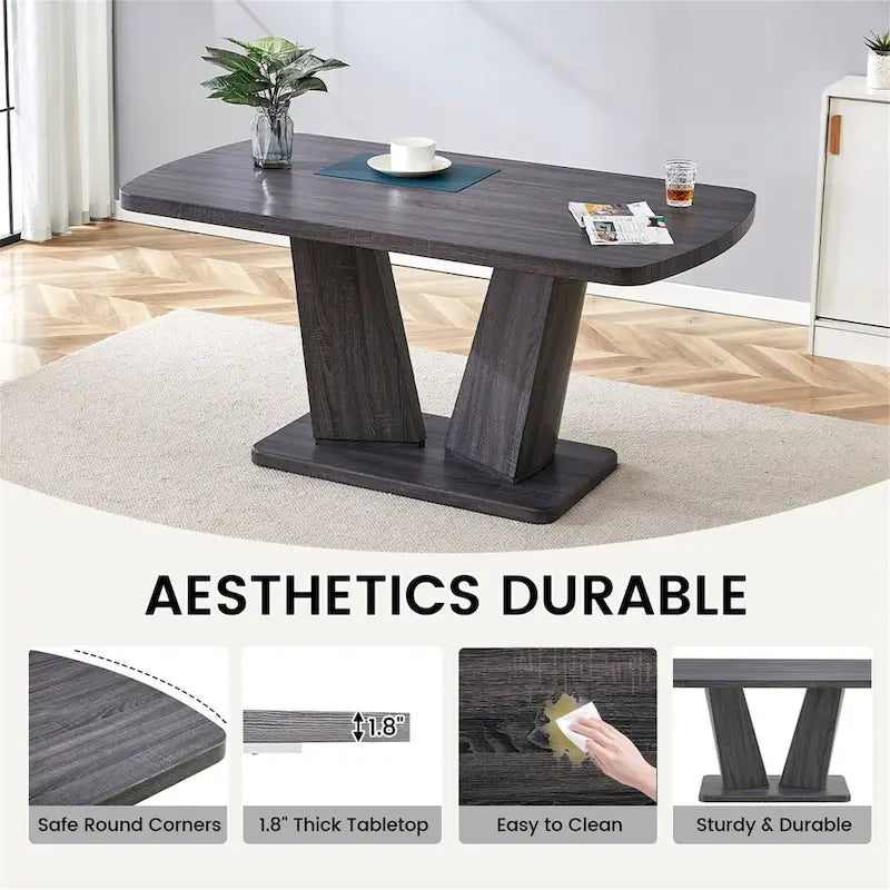 Ensemble de 6 chaises de salle à manger Merax Modern avec piètement en MDF en forme de V et revêtement en lin capitonné.