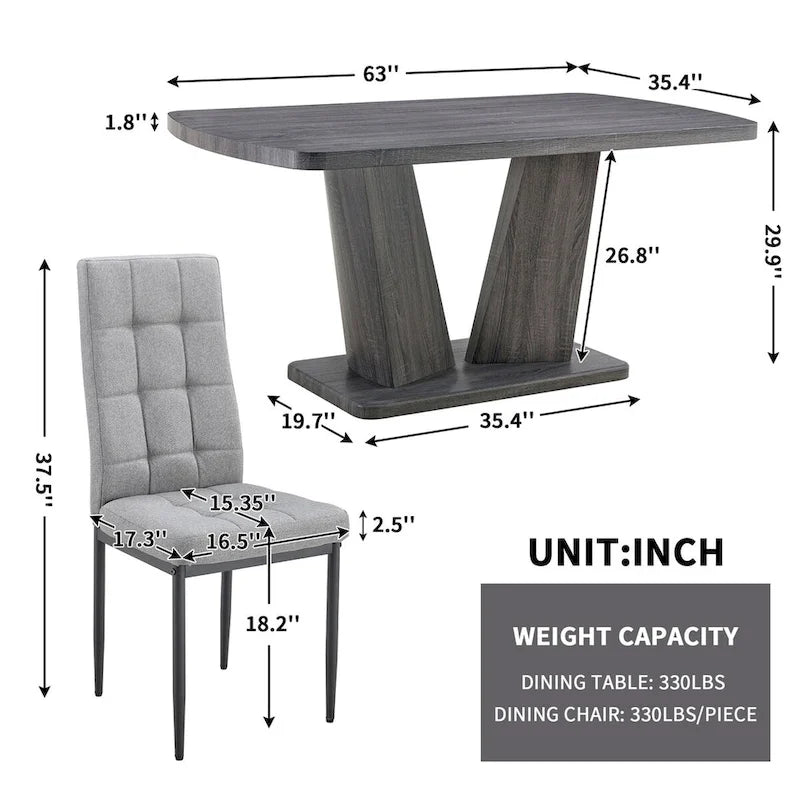 Ensemble de 6 chaises de salle à manger Merax Modern avec piètement en MDF en forme de V et revêtement en lin capitonné.