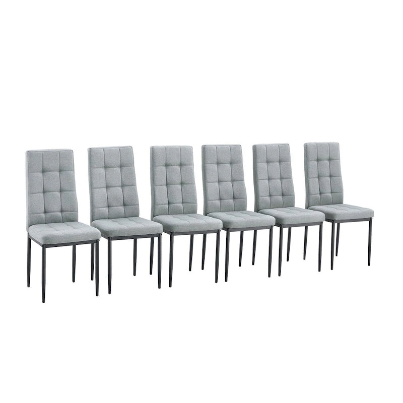Ensemble de 6 chaises de salle à manger Merax Modern avec piètement en MDF en forme de V et revêtement en lin capitonné.