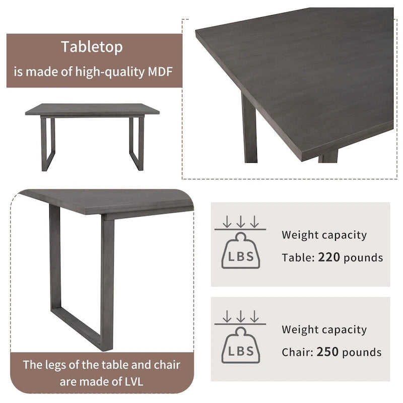 Ensemble de salle à manger 6 pièces avec table, 4 chaises et banc