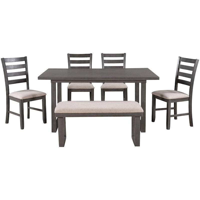 Ensemble de salle à manger 6 pièces avec table, 4 chaises et banc