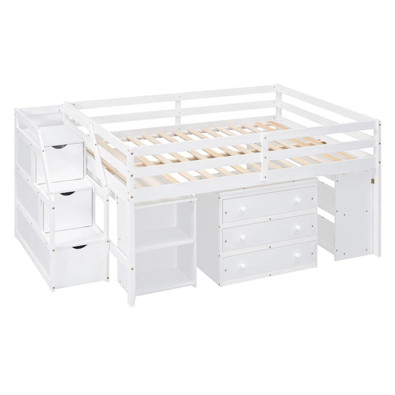 Lit mezzanine Nestfair pleine grandeur avec bureau escamotable et 3 tiroirs