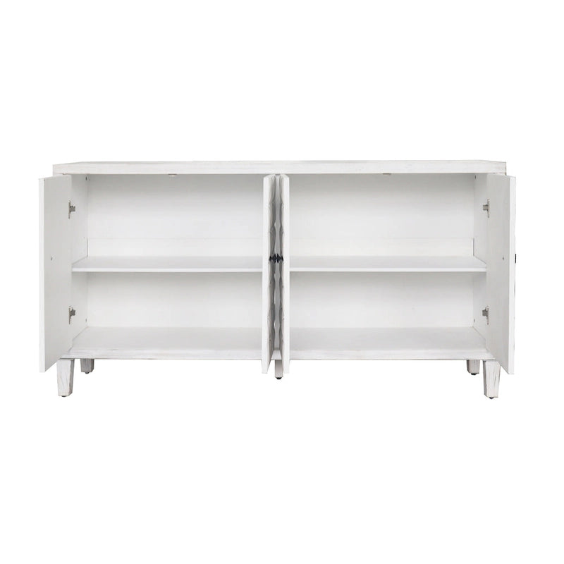 Buffet/meuble de rangement d'appoint moderne en bois blanc délavé à 4 portes de 152 cm (60 po)