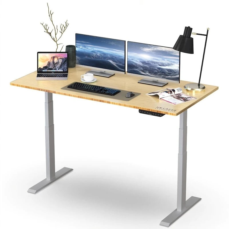 Bureau assis-debout électrique Rise Up à double moteur, plateau en bambou massif 48x30