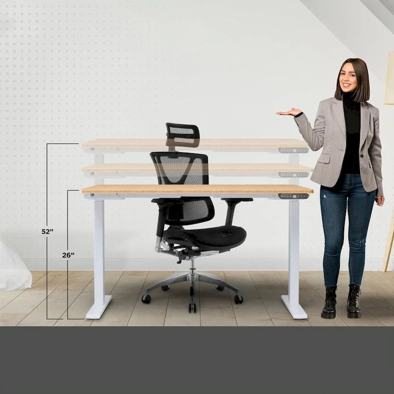 Bureau assis-debout électrique Rise Up à double moteur, plateau en bambou massif 48x30