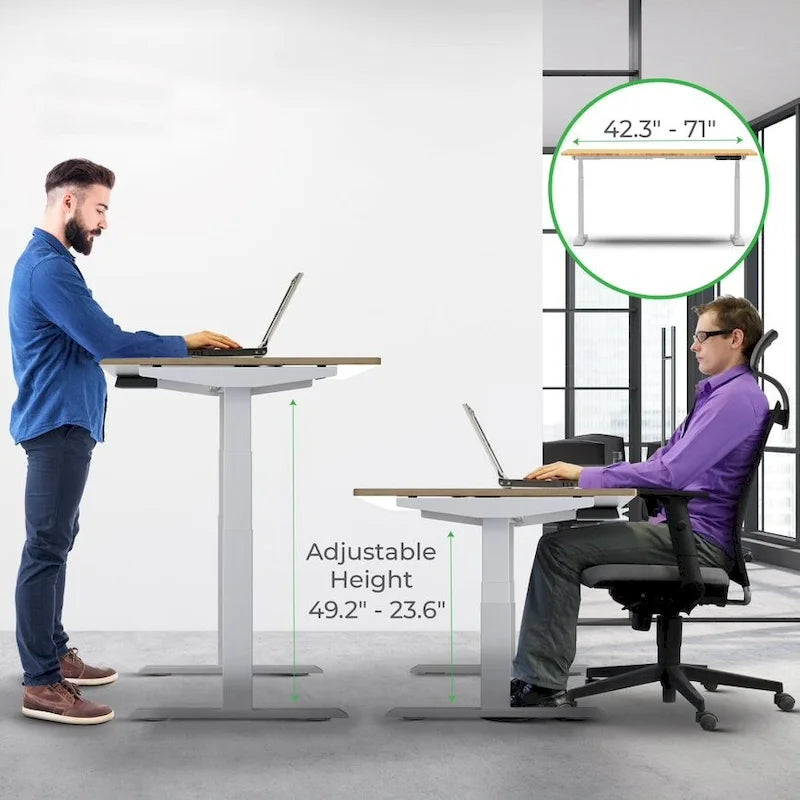 Bureau assis-debout électrique Rise Up à double moteur, plateau en bambou massif 48x30