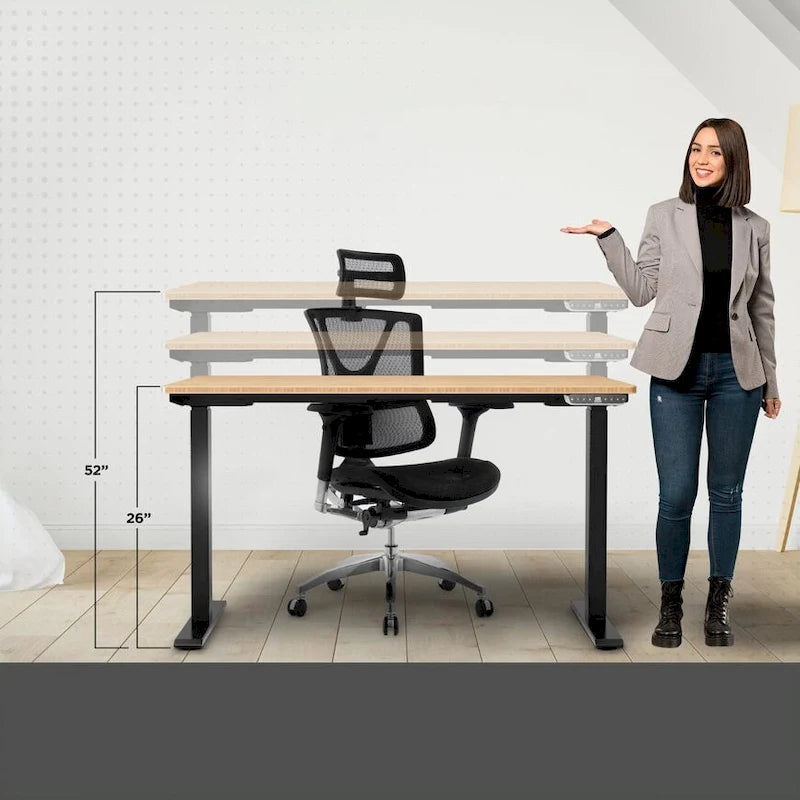 Bureau assis-debout électrique Rise Up à double moteur, plateau en bambou massif 48x30
