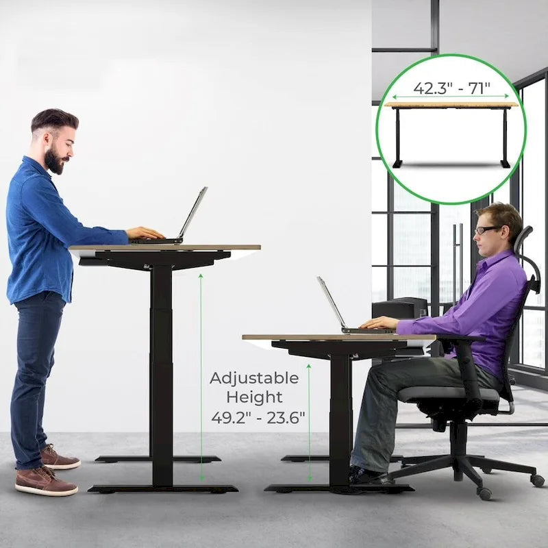 Bureau assis-debout électrique Rise Up à double moteur, plateau en bambou massif 48x30