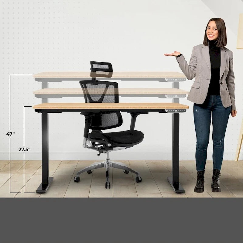 Bureau assis-debout électrique Rise Up à double moteur, plateau en bambou massif 48x30
