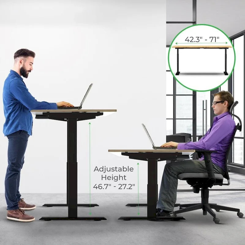 Bureau assis-debout électrique Rise Up à double moteur, plateau en bambou massif 48x30