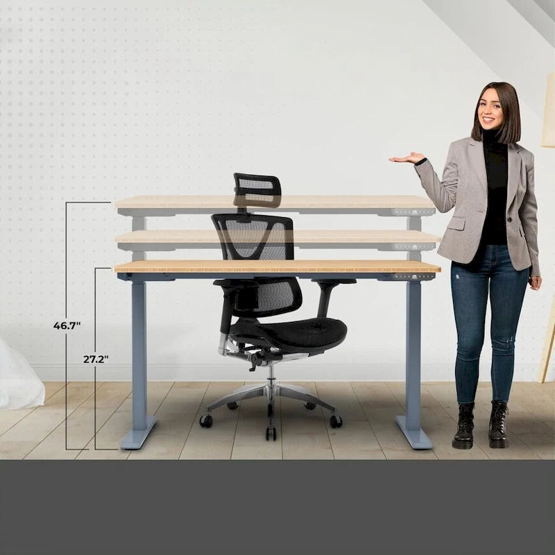 Bureau assis-debout électrique Rise Up à double moteur, plateau en bambou massif 48x30