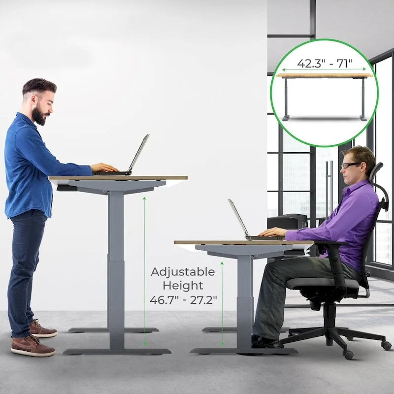 Bureau assis-debout électrique Rise Up à double moteur, plateau en bambou massif 48x30