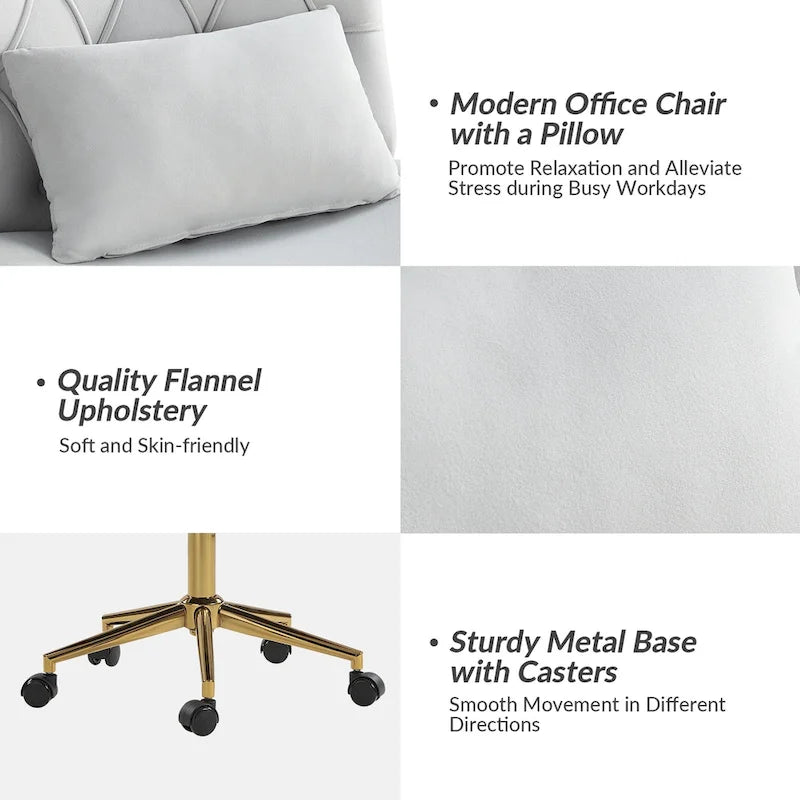 Fauteuil de bureau pivotant et inclinable Ollie Modern en flanelle avec coussin par HULALA HOME