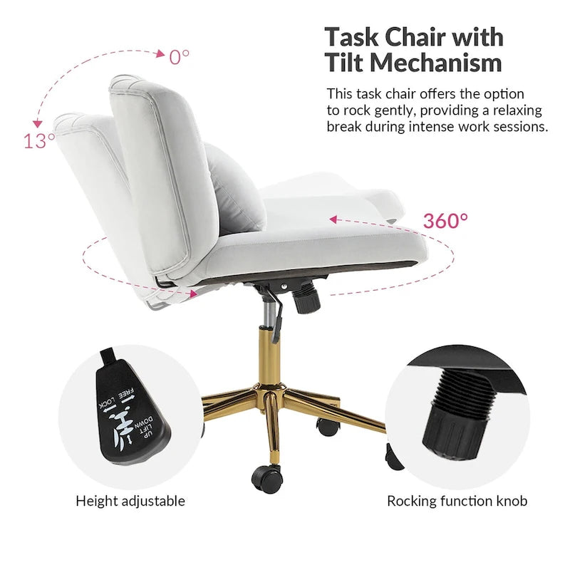 Fauteuil de bureau pivotant et inclinable Ollie Modern en flanelle avec coussin par HULALA HOME