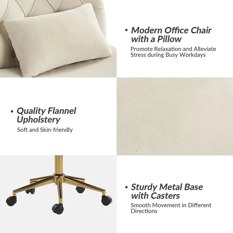 Fauteuil de bureau pivotant et inclinable Ollie Modern en flanelle avec coussin par HULALA HOME