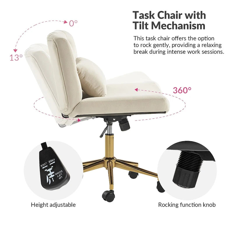 Fauteuil de bureau pivotant et inclinable Ollie Modern en flanelle avec coussin par HULALA HOME