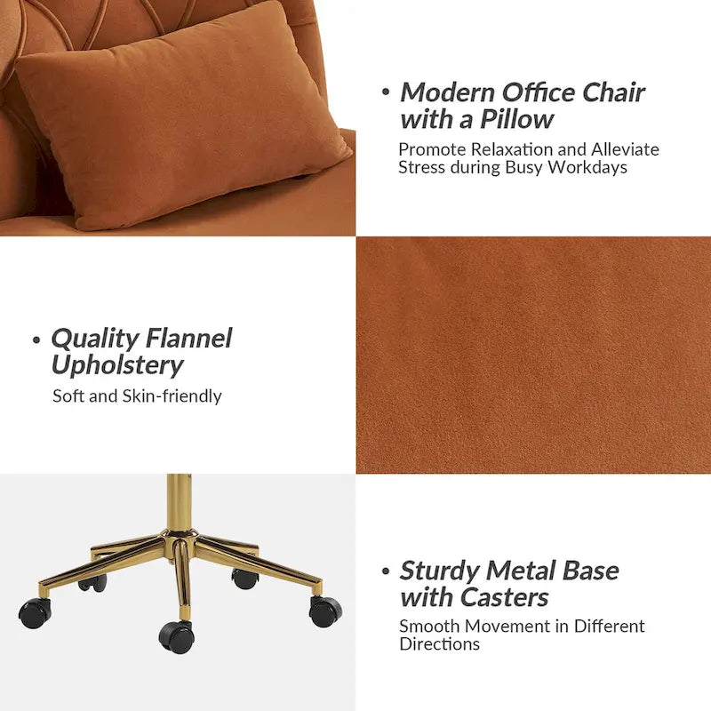 Fauteuil de bureau pivotant et inclinable Ollie Modern en flanelle avec coussin par HULALA HOME