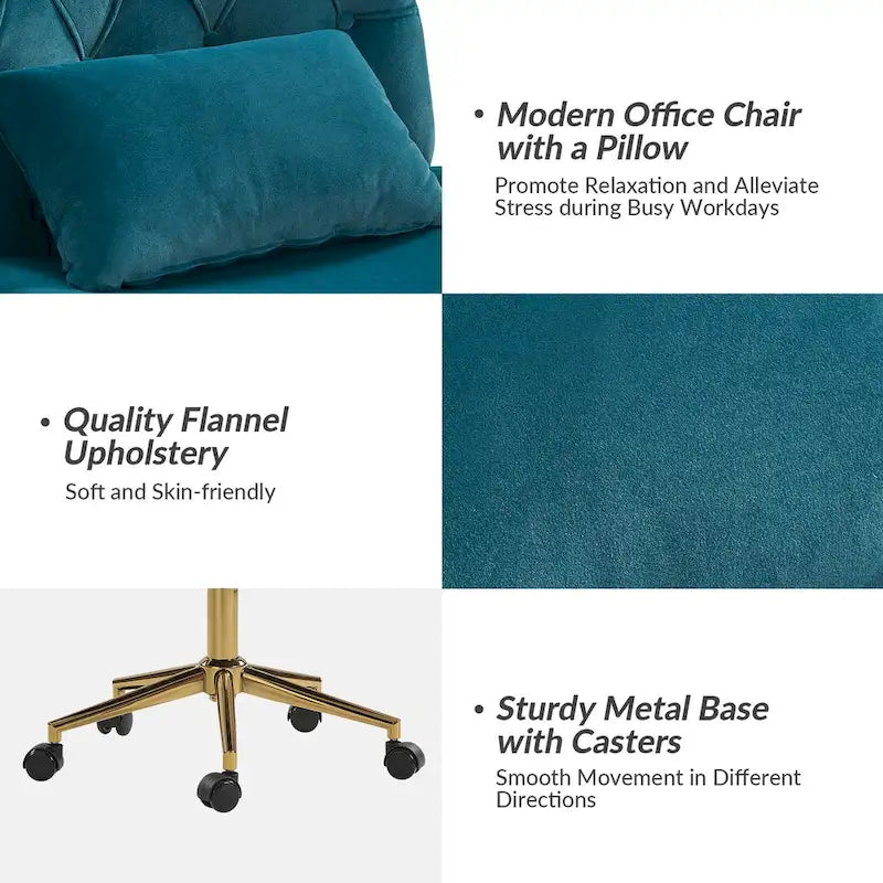 Fauteuil de bureau pivotant et inclinable Ollie Modern en flanelle avec coussin par HULALA HOME