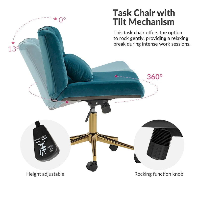 Fauteuil de bureau pivotant et inclinable Ollie Modern en flanelle avec coussin par HULALA HOME