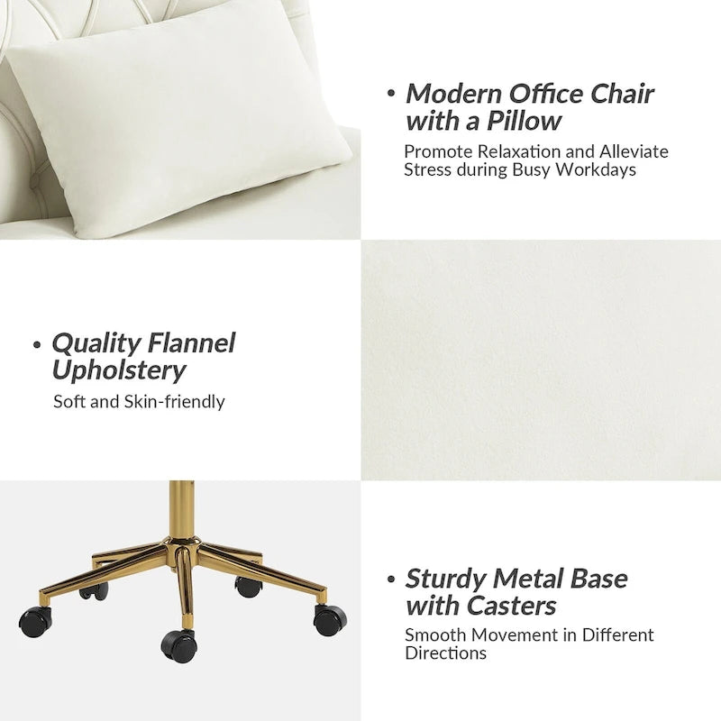 Fauteuil de bureau pivotant et inclinable Ollie Modern en flanelle avec coussin par HULALA HOME