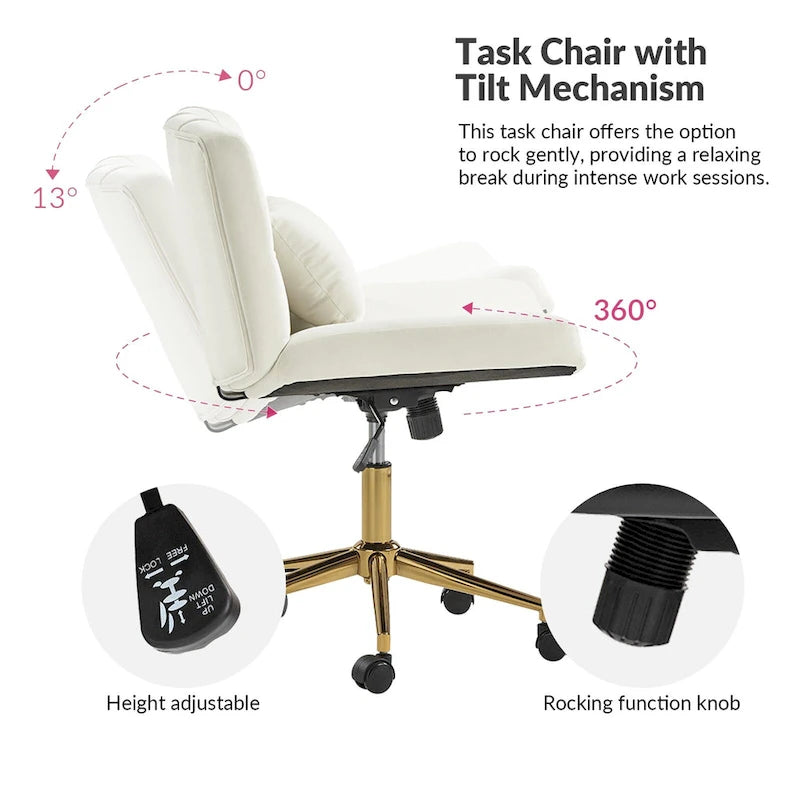 Fauteuil de bureau pivotant et inclinable Ollie Modern en flanelle avec coussin par HULALA HOME