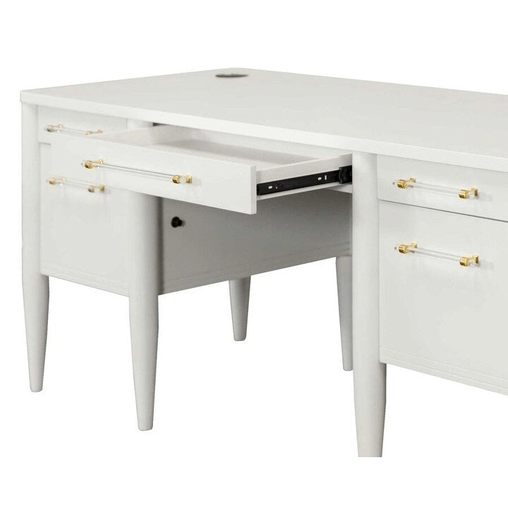 Bureau demi-piédestal contemporain, bureau de bureau, bureau d'appoint, blanc