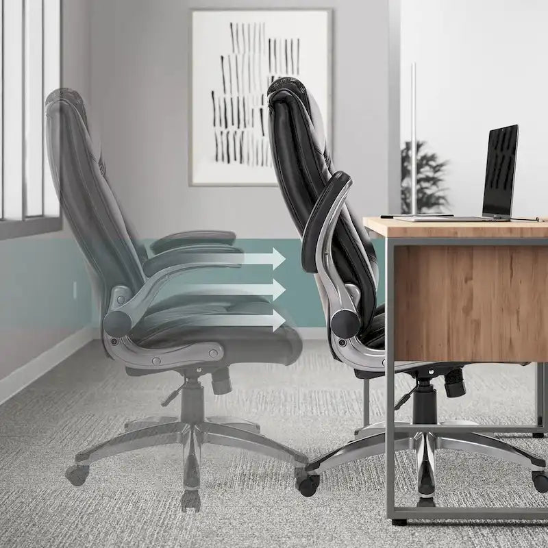 Fauteuil de direction en cuir - Fauteuil de bureau à dossier haut avec accoudoirs rembourrés relevables et inclinaison réglable.