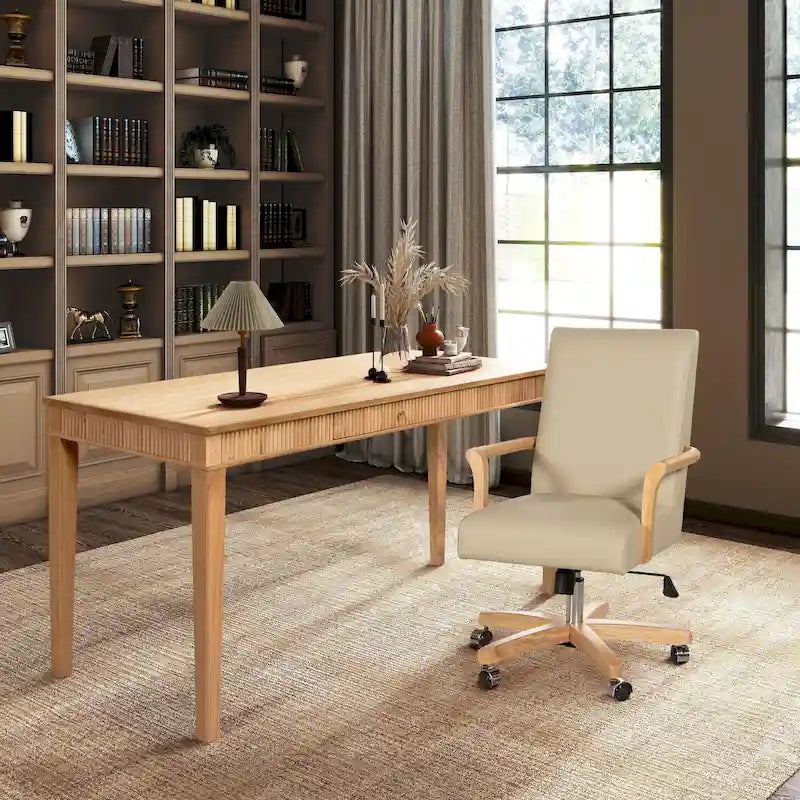 Chaise de bureau pivotante en cuir pleine fleur Dumont Modern Farmhouse