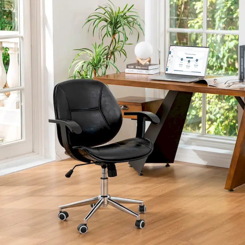 Chaise de bureau pivotante réglable en similicuir Glitzhome avec accoudoirs et design ergonomique