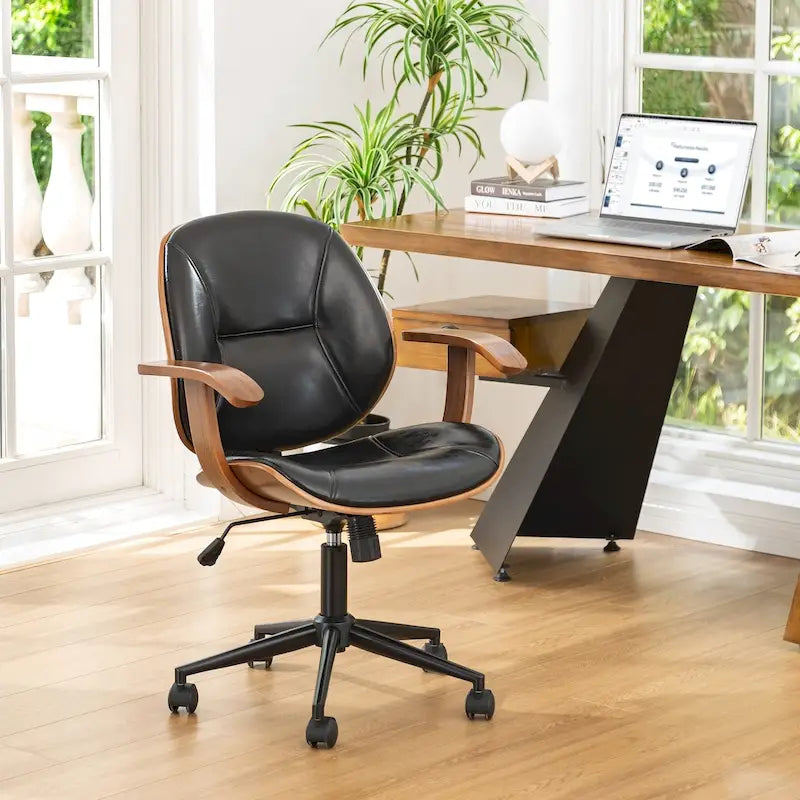 Chaise de bureau pivotante réglable en similicuir Glitzhome avec accoudoirs et design ergonomique