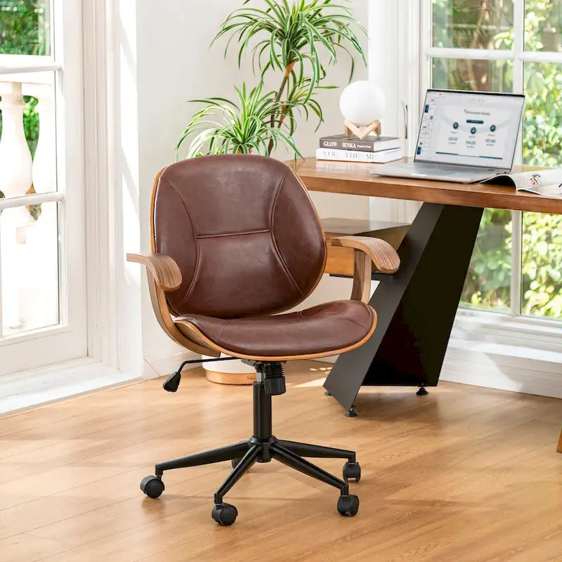 Chaise de bureau pivotante réglable en similicuir Glitzhome avec accoudoirs et design ergonomique