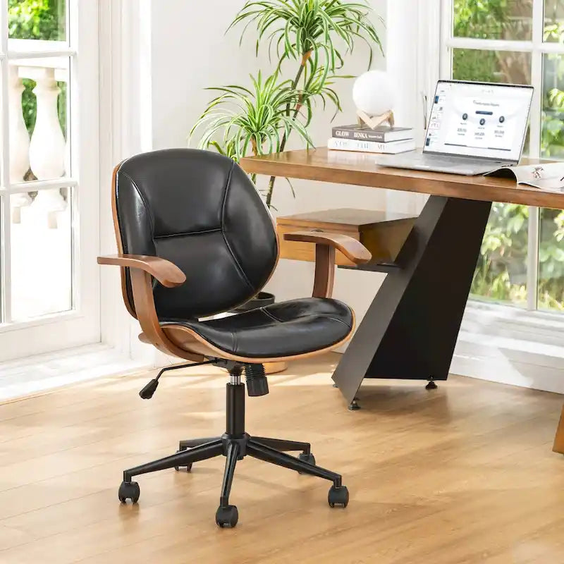 Chaise de bureau pivotante réglable en similicuir Glitzhome avec accoudoirs et design ergonomique
