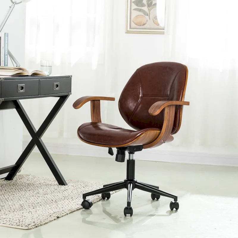 Chaise de bureau pivotante réglable en similicuir Glitzhome avec accoudoirs et design ergonomique