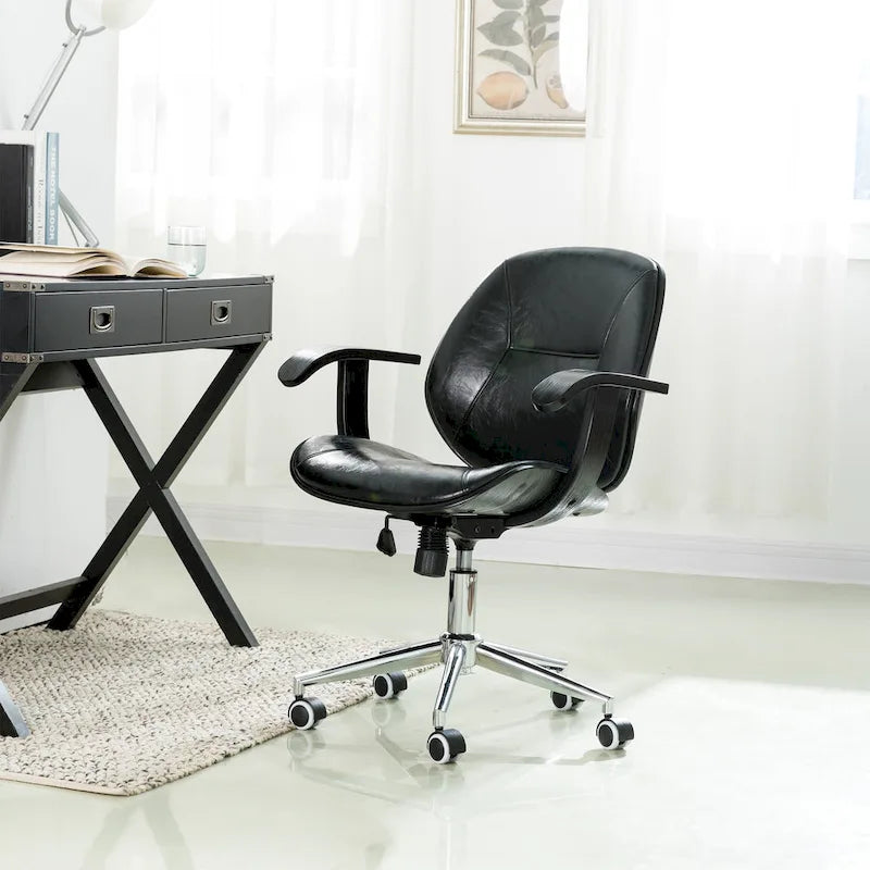 Chaise de bureau pivotante réglable en similicuir Glitzhome avec accoudoirs et design ergonomique