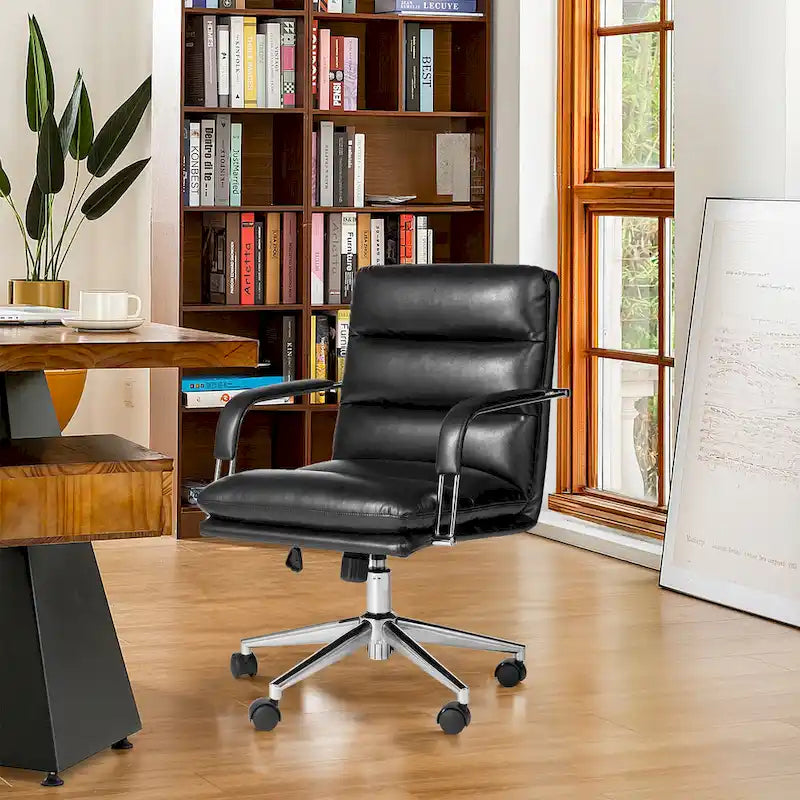 Chaise de bureau pivotante réglable en similicuir Glitzhome avec accoudoirs et design ergonomique