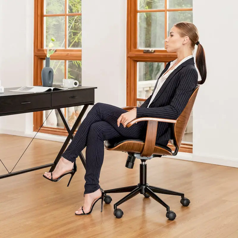 Chaise de bureau pivotante réglable en similicuir Glitzhome avec accoudoirs et design ergonomique
