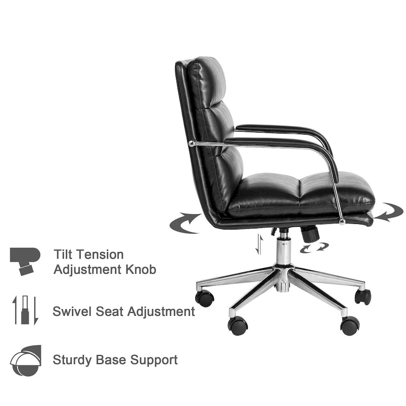 Chaise de bureau pivotante réglable en similicuir Glitzhome avec accoudoirs et design ergonomique