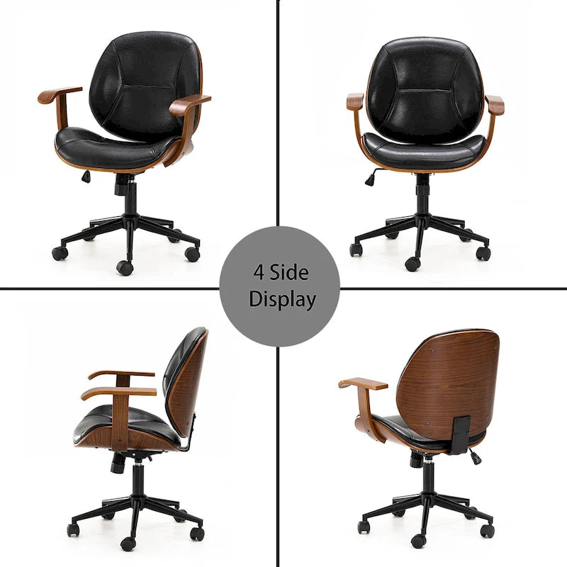 Chaise de bureau pivotante réglable en similicuir Glitzhome avec accoudoirs et design ergonomique