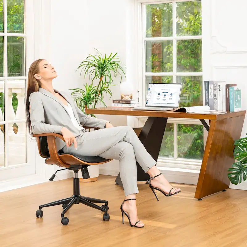 Chaise de bureau pivotante réglable en similicuir Glitzhome avec accoudoirs et design ergonomique