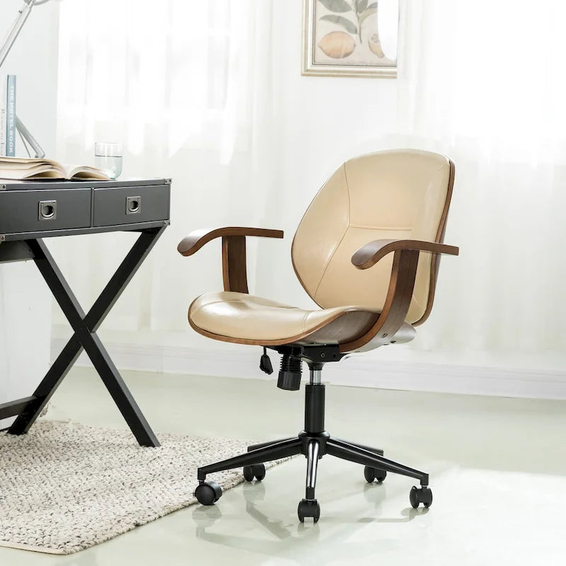 Chaise de bureau pivotante réglable en similicuir Glitzhome avec accoudoirs et design ergonomique