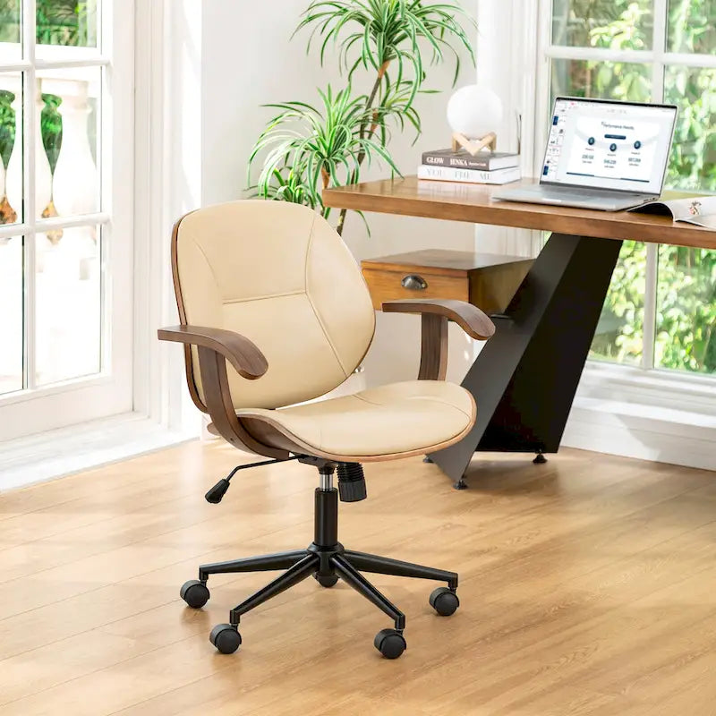 Chaise de bureau pivotante réglable en similicuir Glitzhome avec accoudoirs et design ergonomique