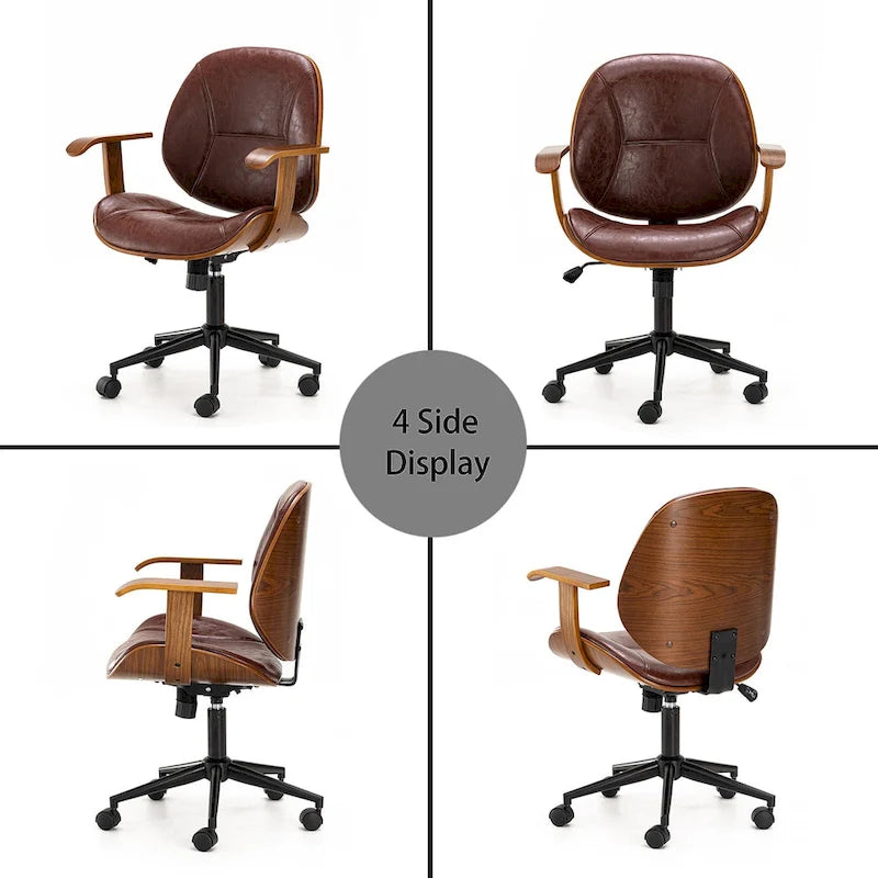 Chaise de bureau pivotante réglable en similicuir Glitzhome avec accoudoirs et design ergonomique